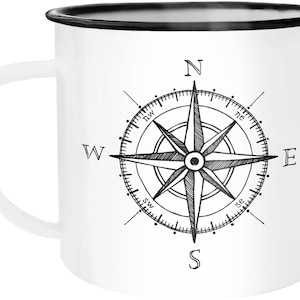 Enamel Cup Mug Compass Wind Rose Adventurer Camping Mug Coffee Cup Moonworks®