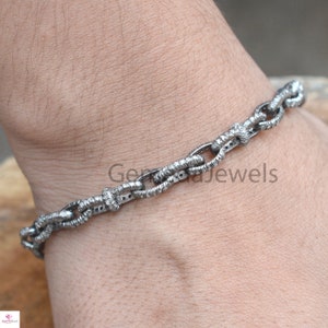 Sale 2.38Cts Real Pave Diamond Bracelet, Solid 925 Silver Jewelry, Diamond Clasp Lock Bracelet, Silver Link Chain Bracelet, Fathers Day Gift