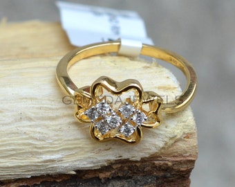 14k Yellow Gold Ring, White Diamond Ring Jewelry, Flower Diamond Ring, Wedding Ring Jewelry, Diamond Ring, Engagement Ring, Bridal Jewelry