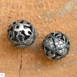 AAA Quality Pave Diamond 925 Silver Beads - 12mm