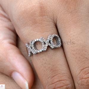 Sterling Silver Jewelry, Pave Diamond Ring, &#39;XOXO&#39; Alphabet Beautiful Unique Ring, Handmade Diamond Ring, Engagement Wedding Gift For Her