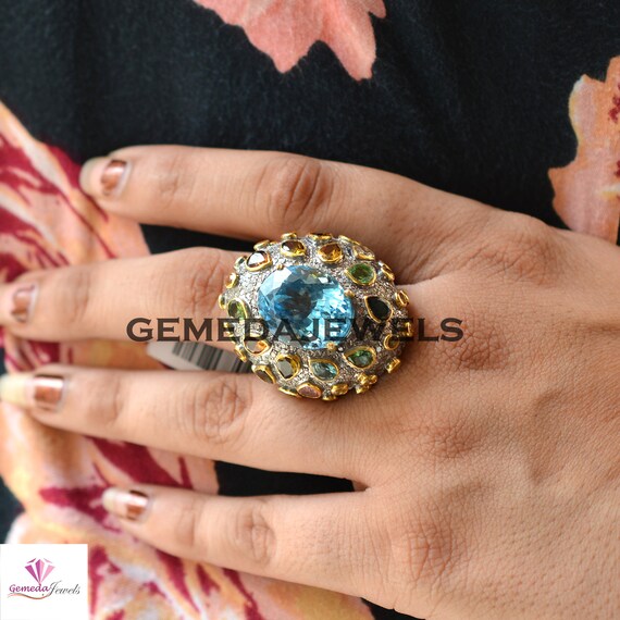 Ring 925 Er Sterling Silber Blautopas Top