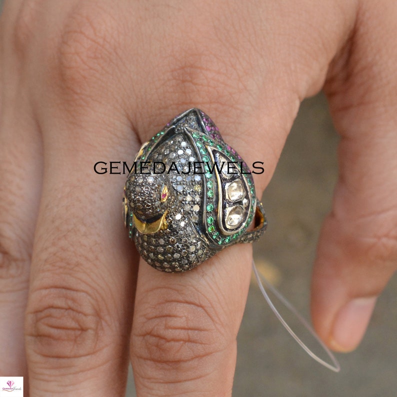 Swan Ring Silver Duck Ring Jewelry Sterling Silver Jewelry Polki Diamond Ring Gemstone Ring Jewelry Gift For Her Pave Diamond Ring