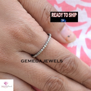 Pave Diamond Band Ring, 925 Sterling Silver Jewelry, Single Line Diamond Band Ring, Handmade Jewelry, Diamond Silver Ring, Gift For Her