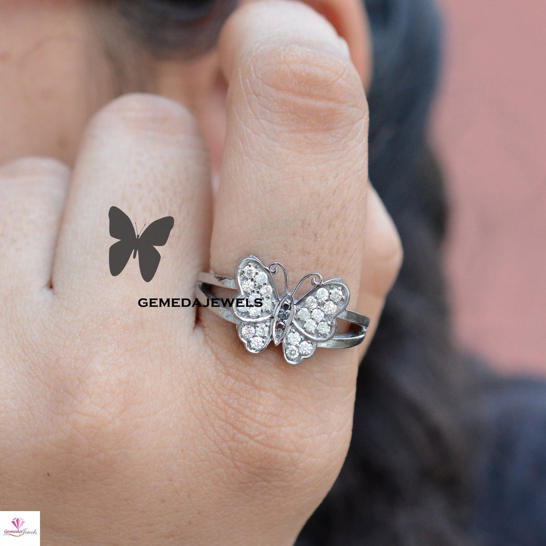 Pave Diamond Ring, Butterfly Diamond Ring, 925 Silver Ring Jewelry ...