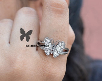 Pave Diamond Ring, Butterfly Diamond Ring, 925 Silver Ring Jewelry, Butterfly Ring Jewelry, Diamond Silver Ring, Statement Ring, Minimalist