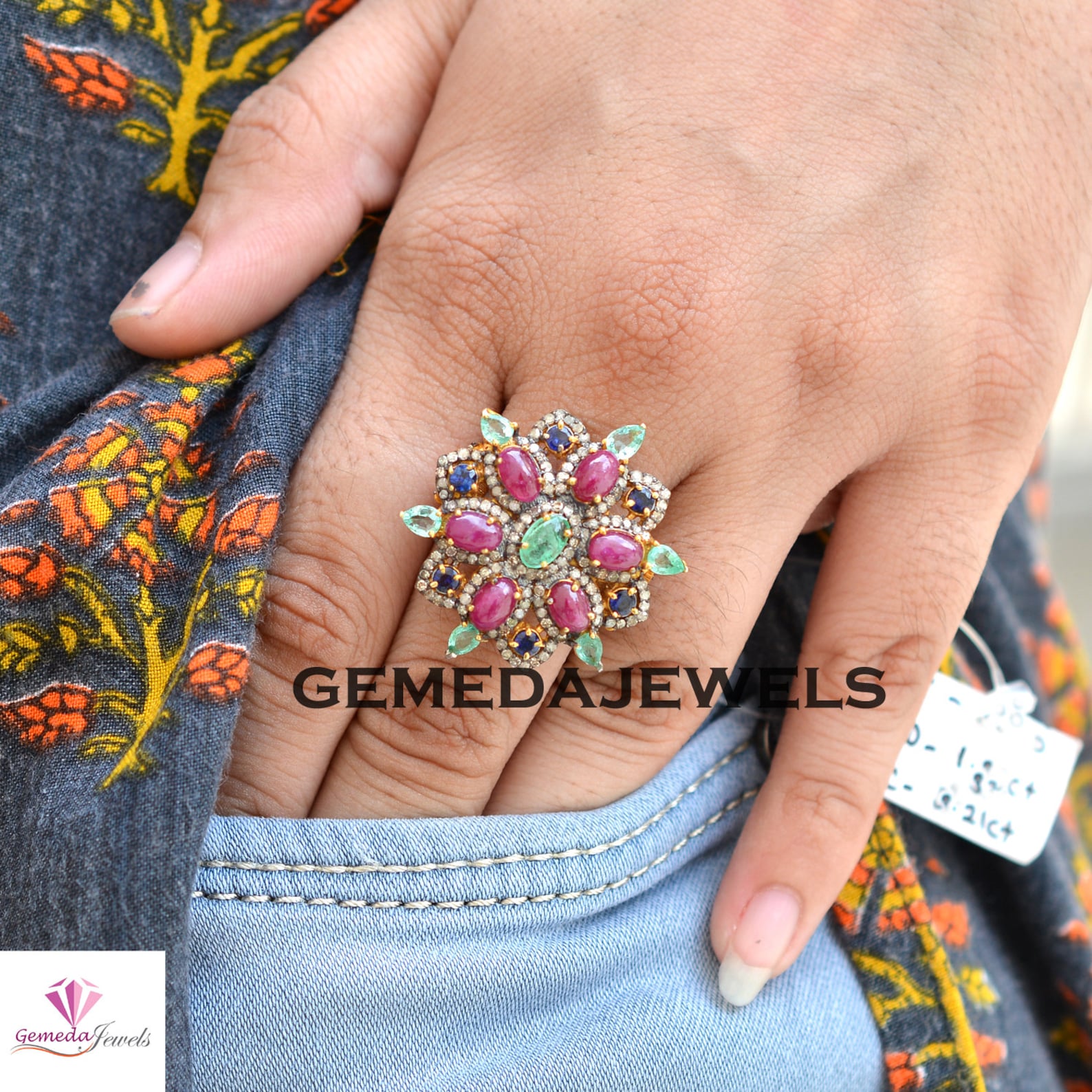 Multi Gemstone Flower Ring 925 Sterling Silver Ring Gemstone - Etsy
