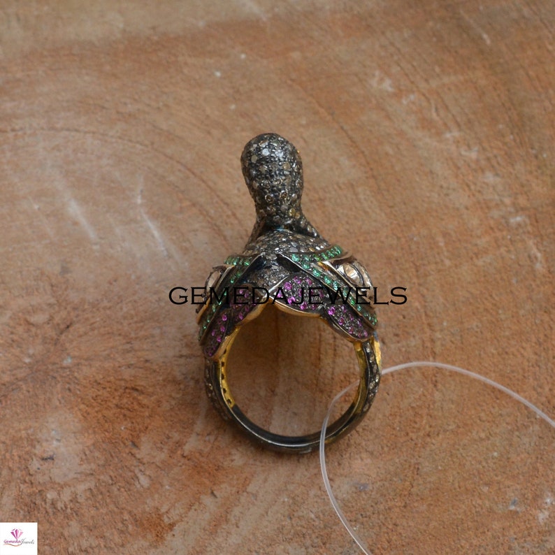 Swan Ring Silver Duck Ring Jewelry Sterling Silver Jewelry Polki Diamond Ring Gemstone Ring Jewelry Gift For Her Pave Diamond Ring