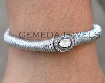 Sale Silver Thread Bracelet, Polki Diamond Bracelet, Sterling Silver Jewelry, Diamond Macrame Bracelet, Thread Jewelry, Gift Jewelry For Her
