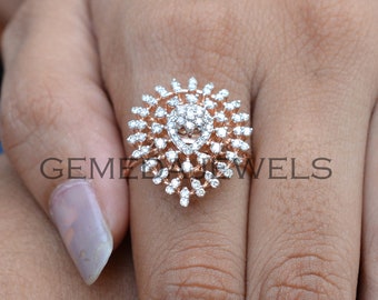 Bague pavé de diamants : or rose 14 carats, bijoux anciens pour cadeaux