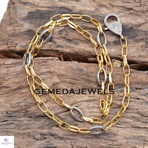 Sale! Pave Diamond Link Chain, 925 Silver Chain Jewelry, Gold Vermeil Chain, Diamond Silver Chain, Fashion Jewelry, 24&quot; Link Chain Necklace