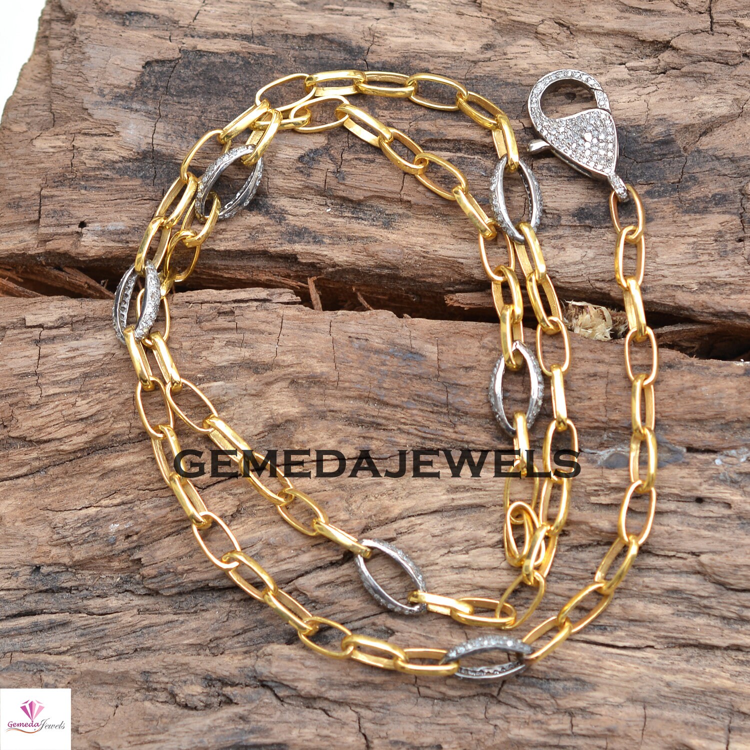 Sale Pave Diamond Link Chain 925 Silver 