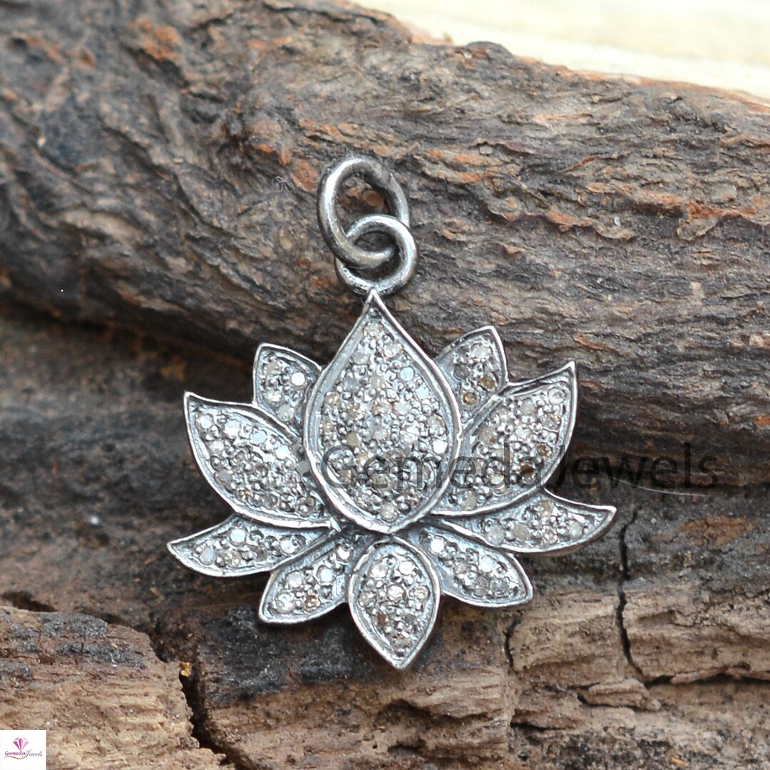Pave Diamond Lotus Flower Pendant: Sterling Silver Necklace - Etsy