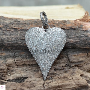 Sale! Pave Diamond Pendant, 925 Sterling Silver Jewelry, Diamond Heart Pendant, 16&quot; Chain Necklace, Silver Heart Pendant, Unisex Jewellery