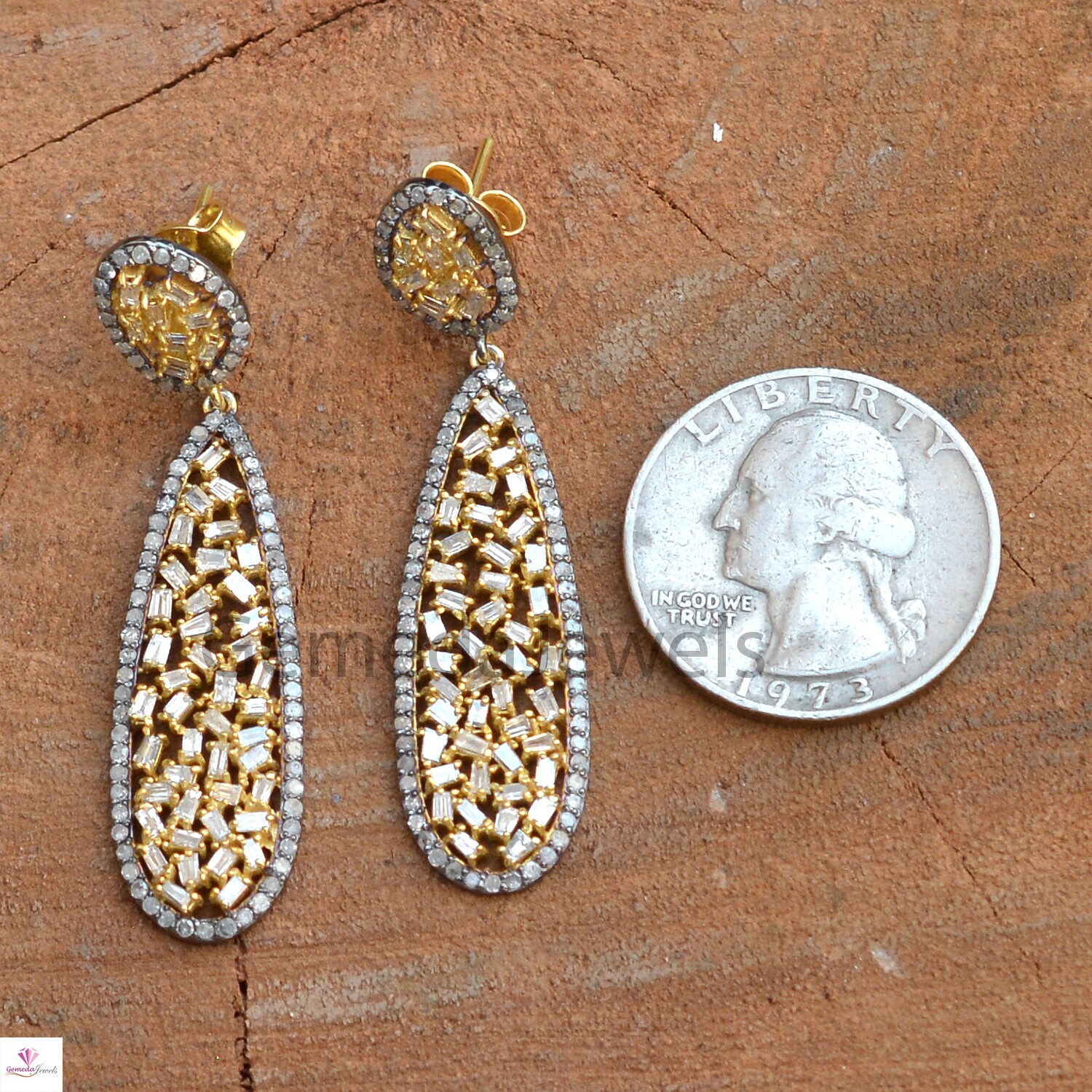 Baguette Diamond Earrings 14k Gold Earrings 925 Silver Etsy