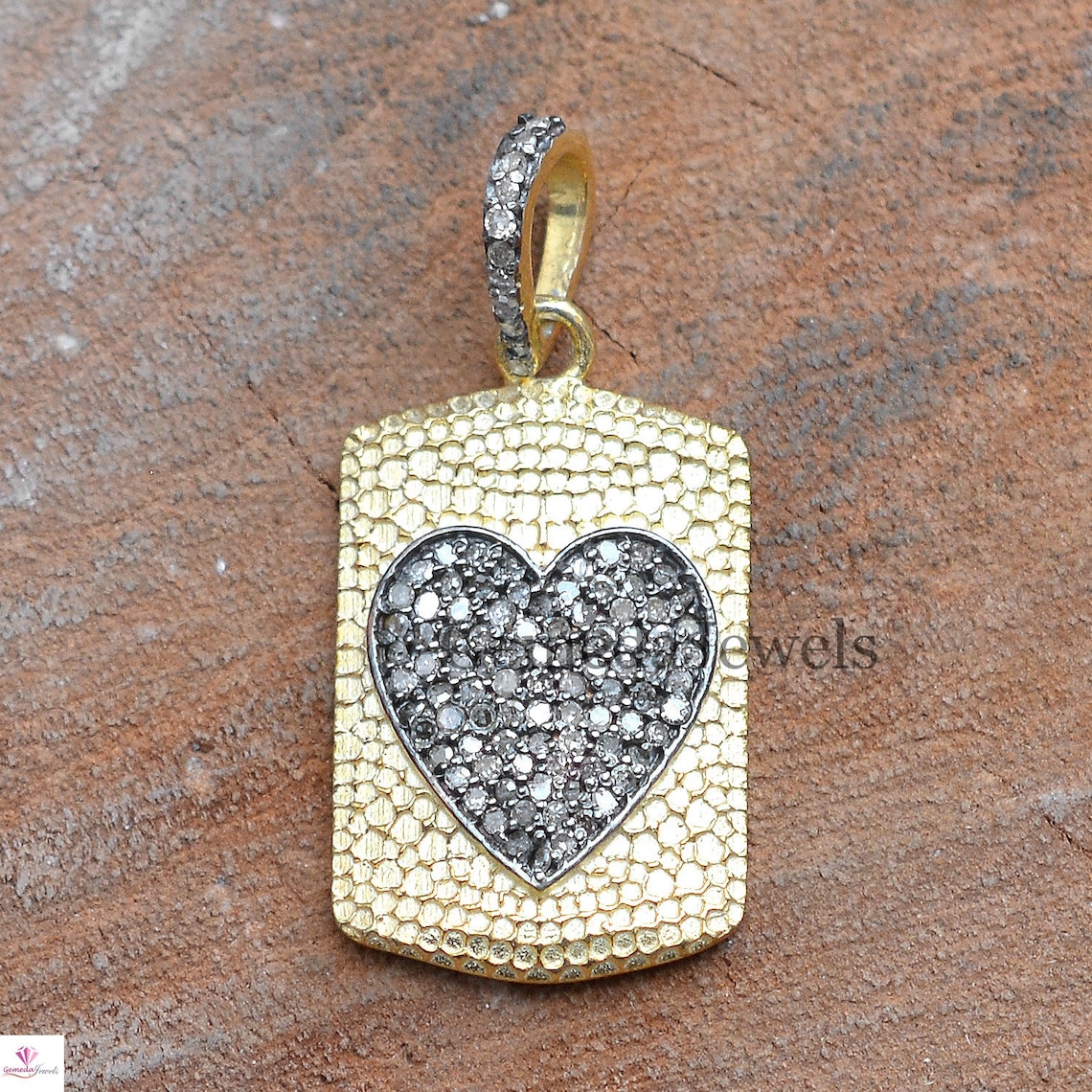 925 Silver Gold Plated Pendant Jewelry Genuine Pave Diamond Etsy
