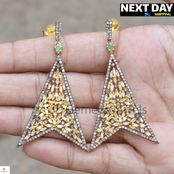 Sale Baguette Diamond Earrings Pave Diamond Jewelry Emerald Gemstone Earring 14K Gold Vermeil Earrings 925 Silver Jewelry Gift for Her Etsy Ireland