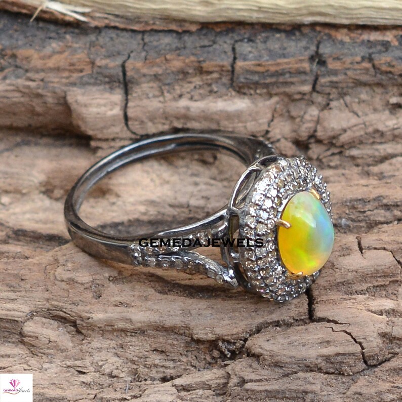 Sterling Silver Jewelry Ethiopian Opal Ring Pave Diamond Ring Statement Ring Diamond Opal Jewelry Gemstone Ring Jewelry Gift For Her