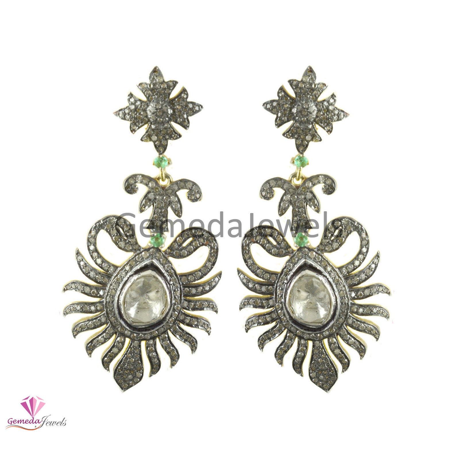 Polki Diamond Earrings Pave Diamond Earring Victorian Etsy