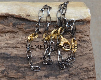 Oxidized 925 Silver Link Chain Necklace Jewelry: Diamond Lobster Clasp, 22 Inch