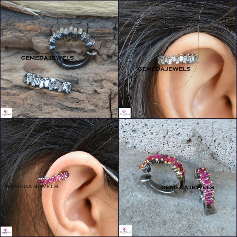 Baguette Diamond Ear Cuff Ruby Gemstone Ear Cuff 925 Silver Etsy