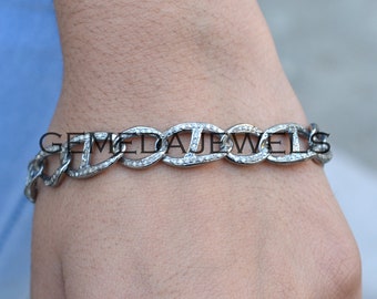 Pave Diamond Link Bracelet: Sterling Silver Unisex Jewelry