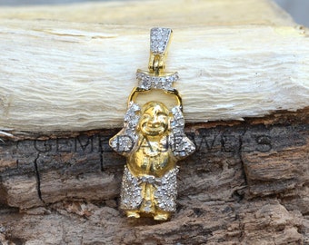 Pave Diamond Laughing Buddha Pendant: Gold Vermeil Silver Religious Jewelry