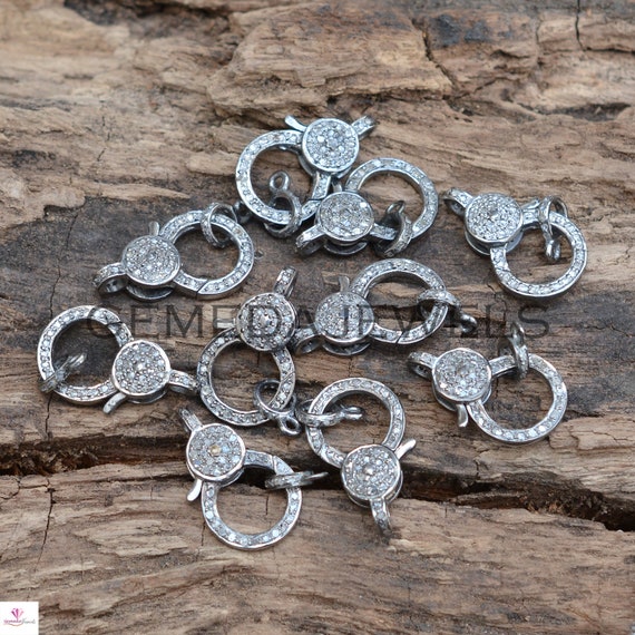 Handmade Pave Diamond 925 Silver Lobster Clasp: Jewelry Making (29x14 MM)