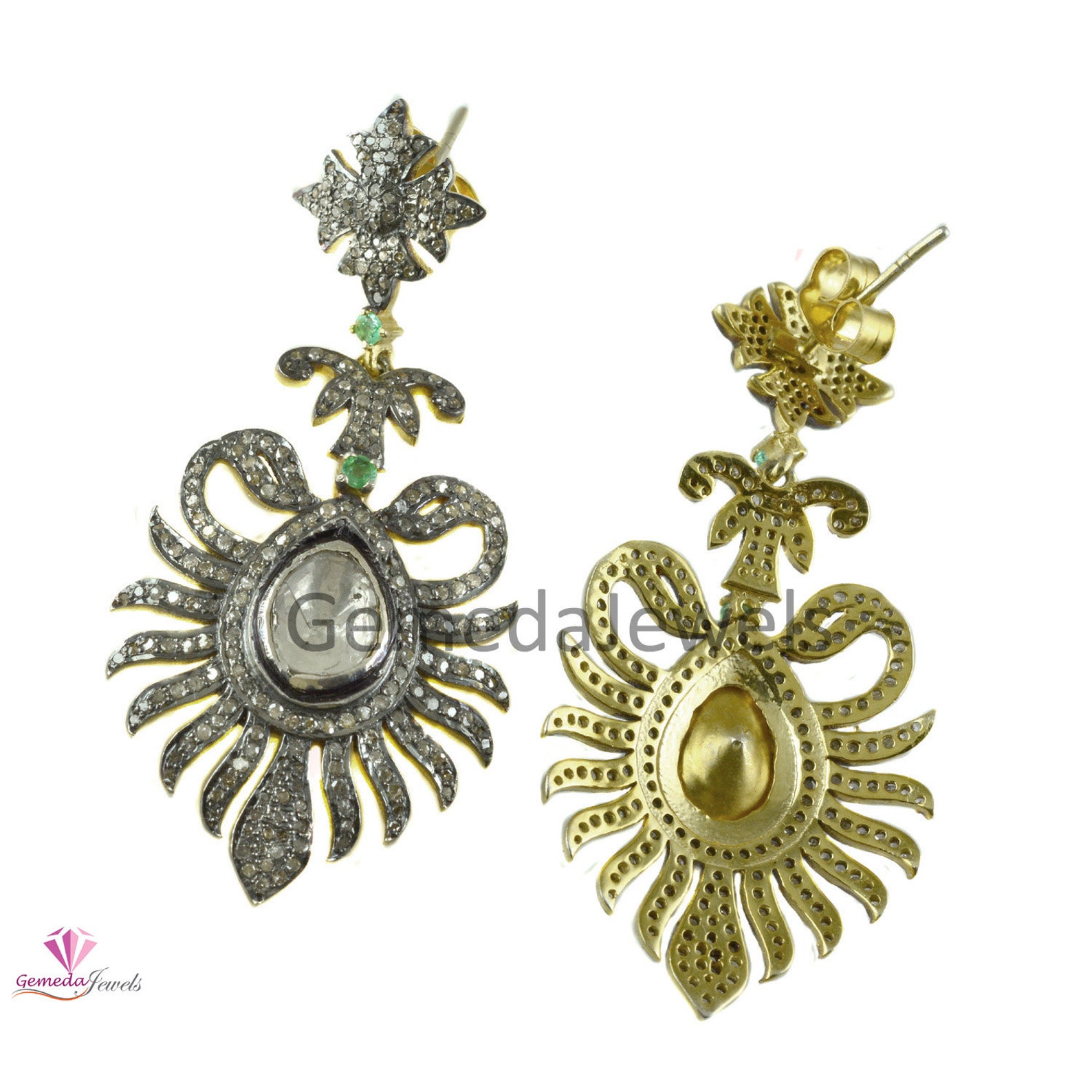 Polki Diamond Earrings Pave Diamond Earring Victorian Etsy