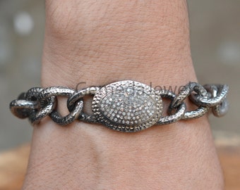 Handmade Pave Diamond Solid 925 Silver Link Bracelet Jewelry, 0.6 ct