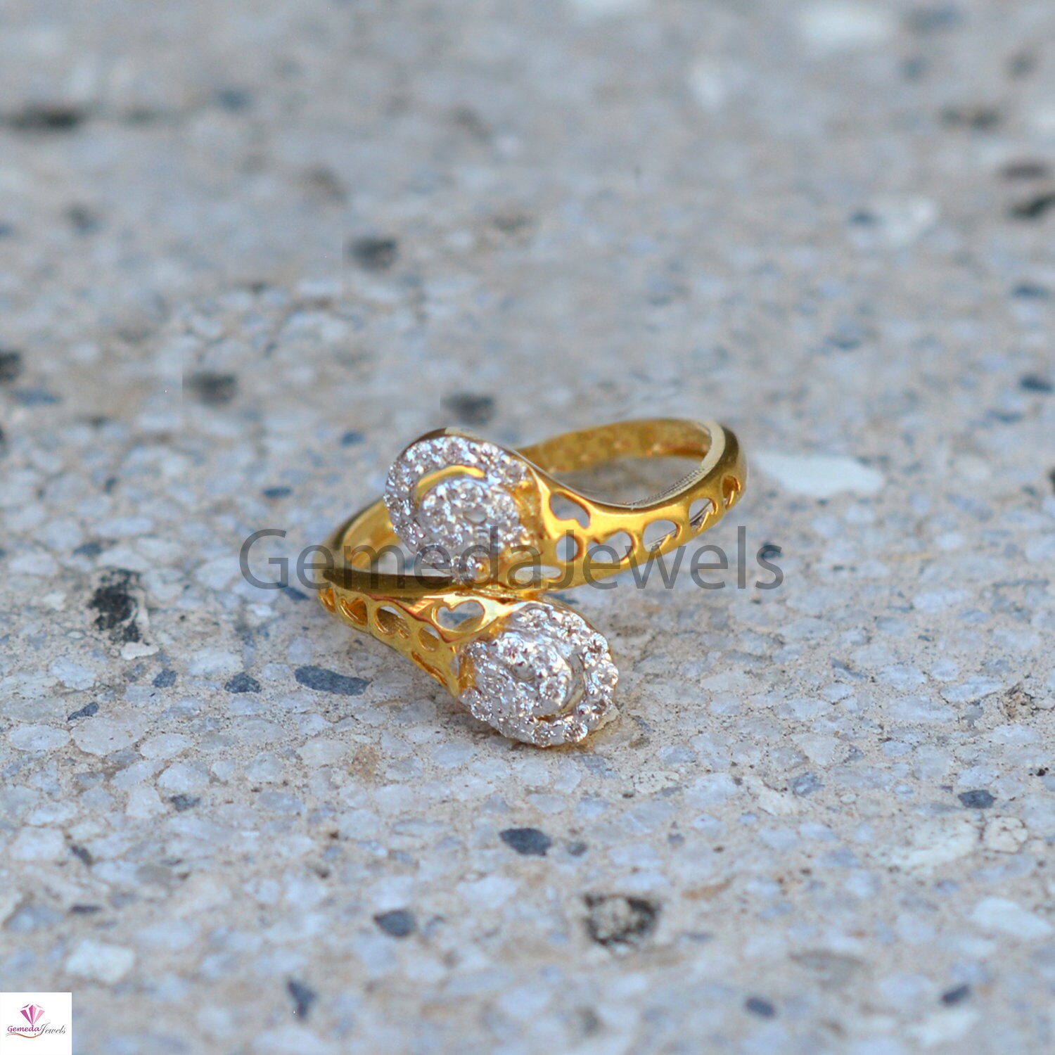 22Kt Gold Fancy Signity Ring - RiLs26658 - US$ 340 - 22Kt Gold Fancy Signity  Ring is beautifully designed with studded high quality cubic zirconia stones
