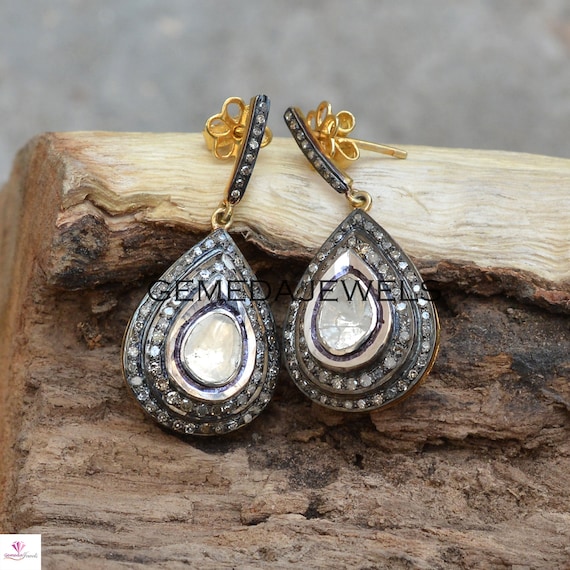 Polki Diamond Earring, Gold Vermeil Jewelry, 925 Silver Earrings, Pave  Diamond Earrings, Silver Diamond Jewelry, Wedding Jewelry, Gifts - Etsy