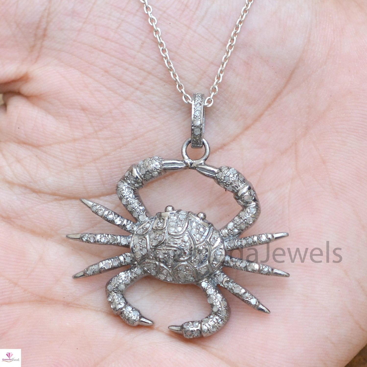 Pave Diamond Crab Pendant Silver Diamond Crab Jewelry Etsy
