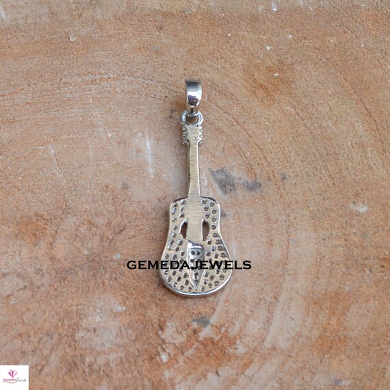 Pave Diamond Guitar Pendant, 925 Silver Pendant, 16