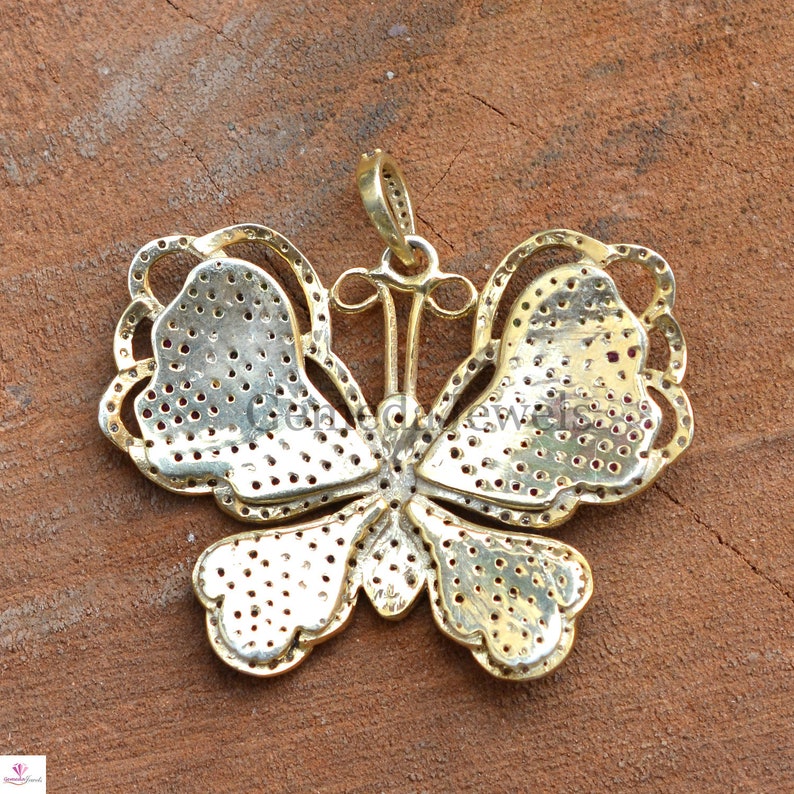 Women Gift Jewelry Genuine Multi-Gemstone Butterfly Pendant 925 Silver Pave Diamond Butterfly Pendant Necklace Christmas Gifts For Her