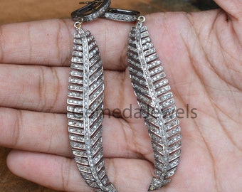 Pave Diamant Feder Ohrringe: 925er Silber, 14k Goldschmuck