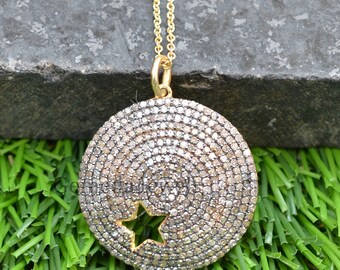 Pave Diamond Star Pendant: Gold Vermeil Oxidized Silver Necklace