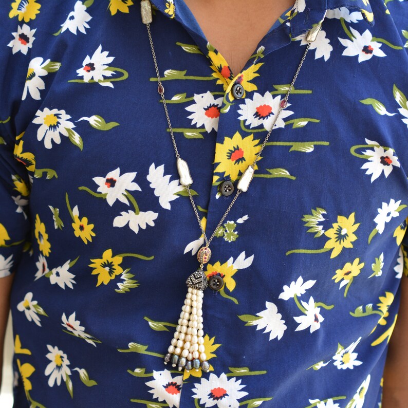 Sale Pearl Beads Necklace Pave Diamond Necklace Gemstone Etsy