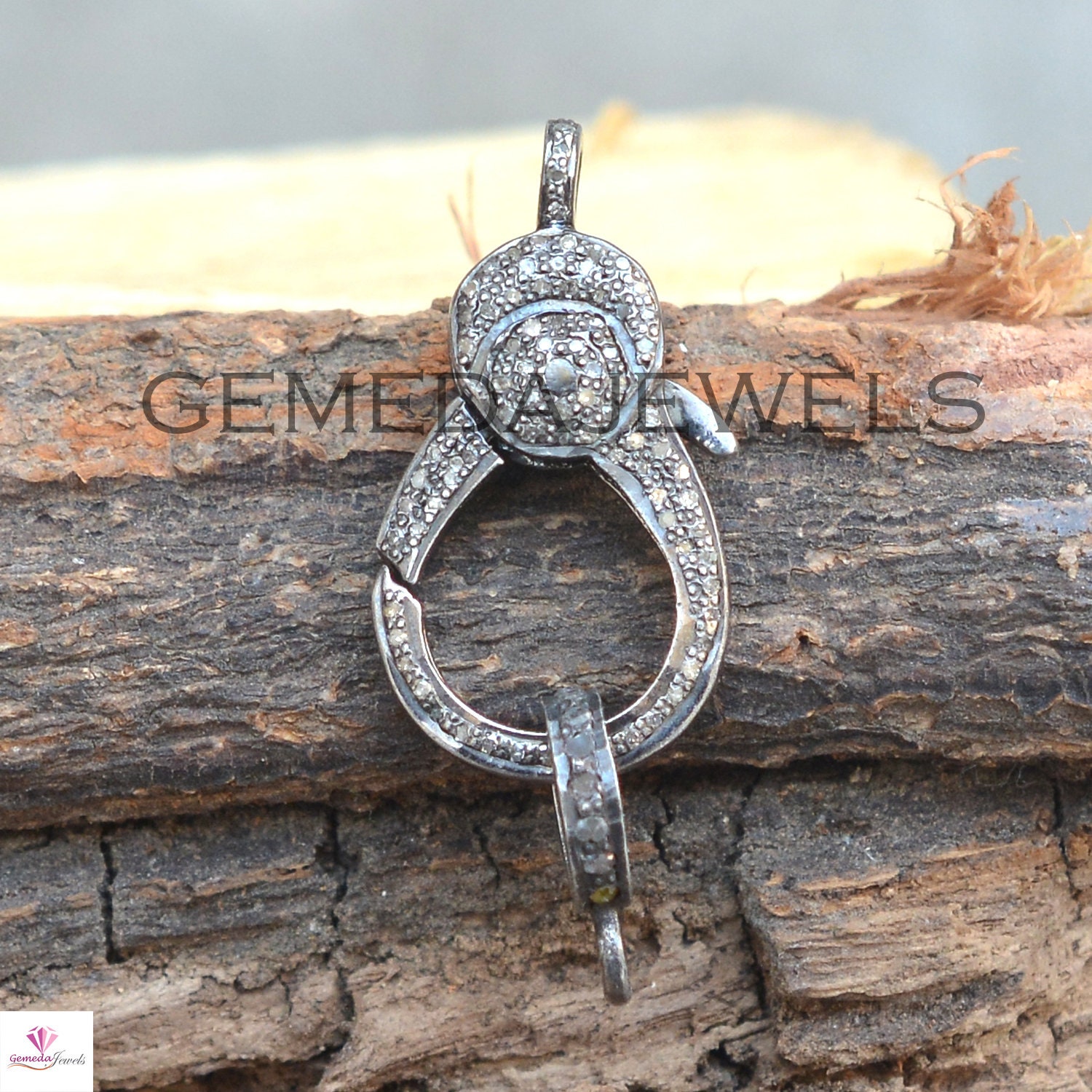 Fermoir Signe Infini Argent Sterling 925 – Pavé De Diamants – 12x20 Mm – Fait Main