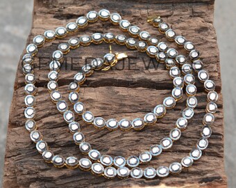 Handmade 39" Rose Cut Polki Diamond 925 Sterling Silver Necklace Jewelry