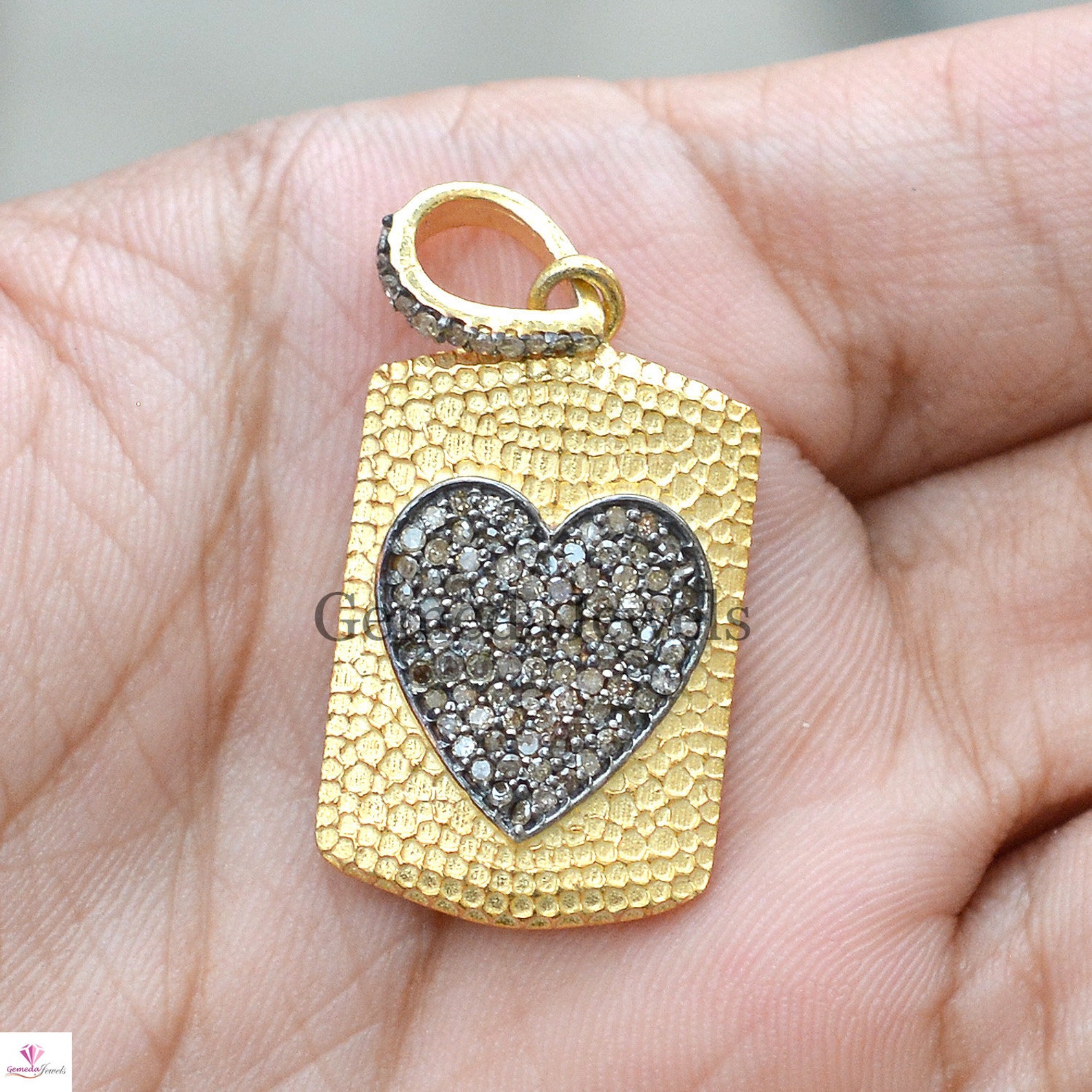 925 Silver Gold Plated Pendant Jewelry Genuine Pave Diamond Etsy