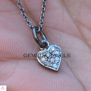 Pave Diamond Pendant, 925 Silver Jewelry, Diamond Silver Heart Charm, Heart Pendant Necklace, 16&quot; Chain, Gift For Her, Minimalist Jewelry