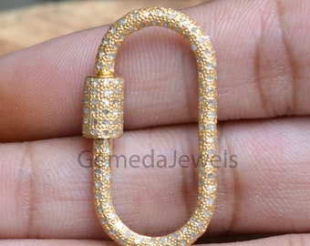 Pave Diamond Carabiner Lock: 925 Silver Gold Plated Jewelry Finding
