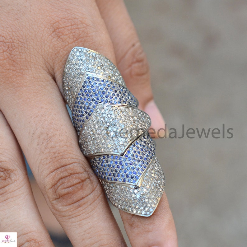 Full Hand Knuckle Rings Real Pave Diamond Full Finger Knuckle Ring: Sapphire 925 Silver Gift ...