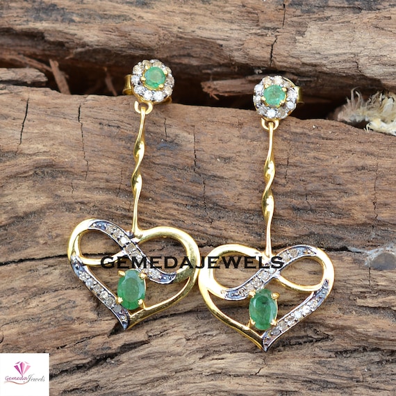 Lab-Created Emerald Heart Earrings in Sterling Silver | Zales