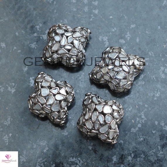 Natural Polki Diamond Slice Beads: 925 Silver Jewelry Component (19X16 MM)