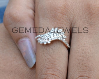 Bague diamant blanc pavé : bijoux de mariage faits main en or rose 14 carats