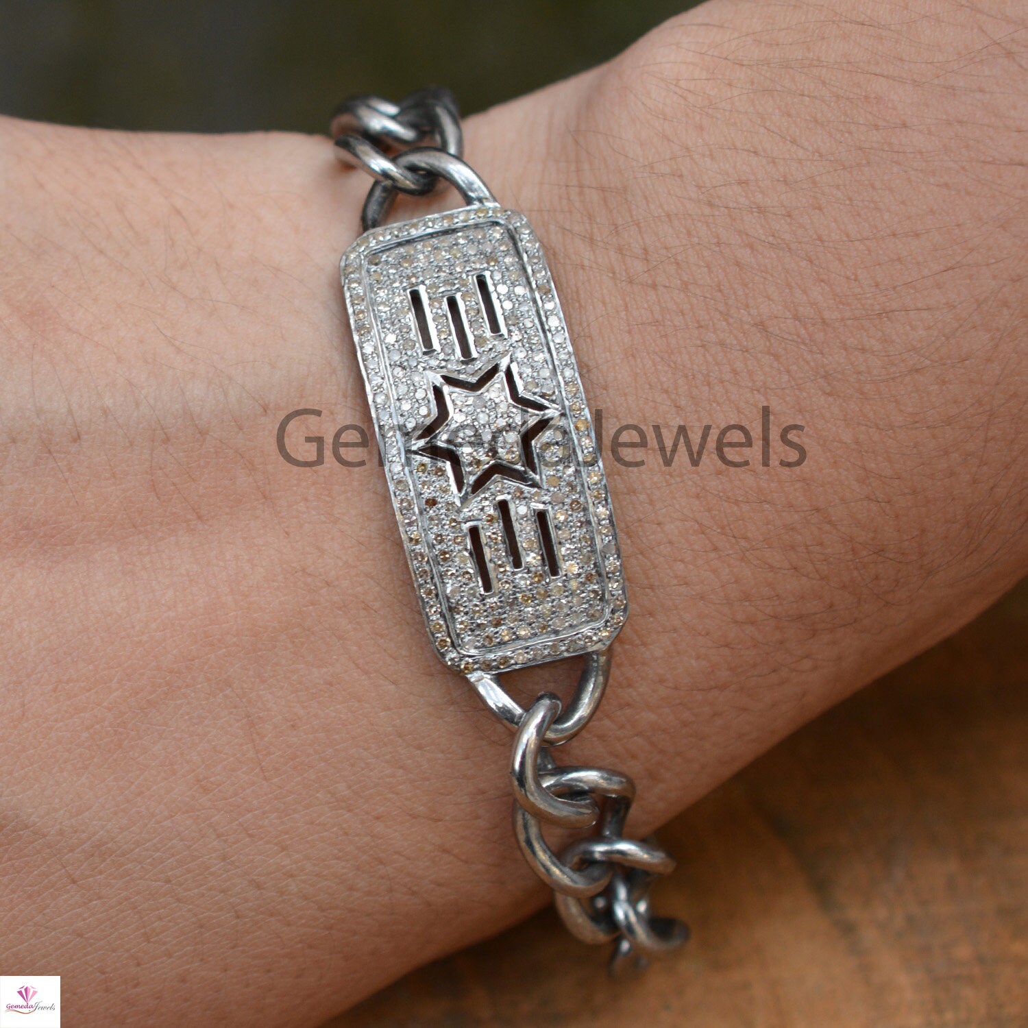 ブレスレット Side Pave Bar Bracelet #3926 Shaula Paper Clip Pave Diamond Link Bracelet – Steven Singer