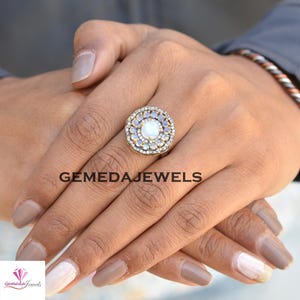 Moonstone Ring: Pave Diamond 925 Silver, Handmade Jewelry