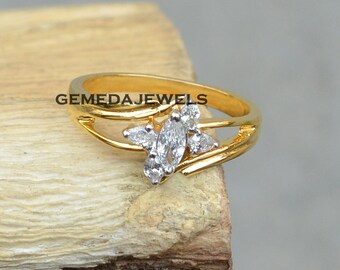 Bague diamant en or jaune 14 carats : bijoux tendance faits main